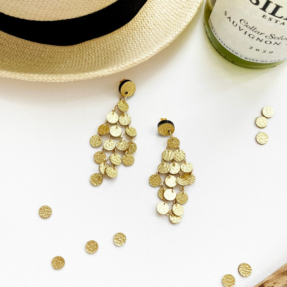 UROKO Gold L】 牛革の軽いキラキラピアス イヤリング変更可能  