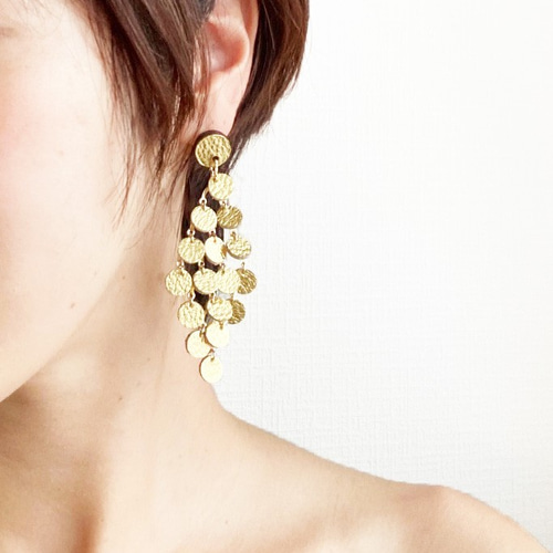 UROKO Gold L】 牛革の軽いキラキラピアス イヤリング変更可能  