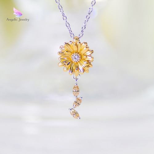 花モチーフ ネックレス イエロー 希望の花 -ガーベラネックレス-（イエローゴールド） ネックレス