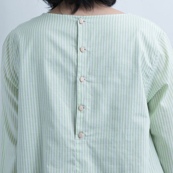 kibunシャツ/若草色と白色ストライプ/長袖〜五分丈 3枚目の画像
