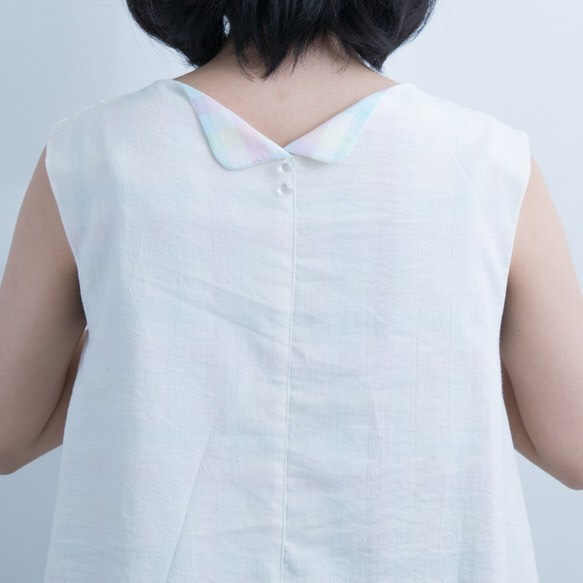 kibunシャツ/クリーム色と淡色ギンガムチェック/ノースリーブ袖 4枚目の画像
