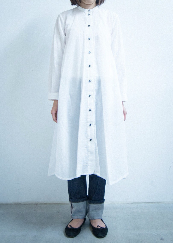 organic cotton/立襟シャツワンピ/長袖 1枚目の画像