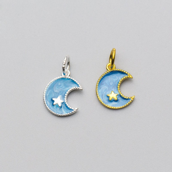 ハンドメイド/素材/材料/ミニ三日月チャームパーツ/レジン/925 Sterling Silver/18Kゴールド・2個 1枚目の画像