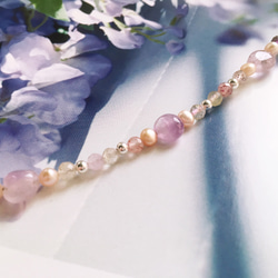 維那斯的祝福 伴娘 婚禮 禮物 薰衣草紫水晶 超七 粉橘珍珠 手鍊 生日 第4張的照片