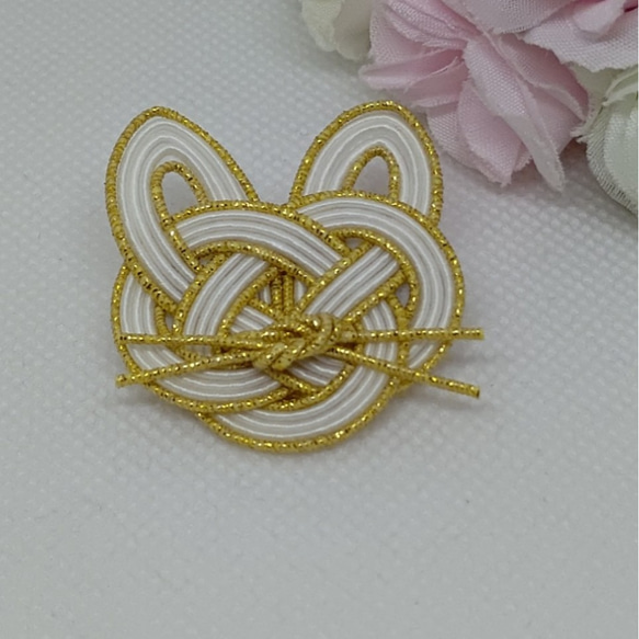 水引猫ちゃんブローチ(白金) ブローチ 結愛-YUI LOVE- 通販 10325547