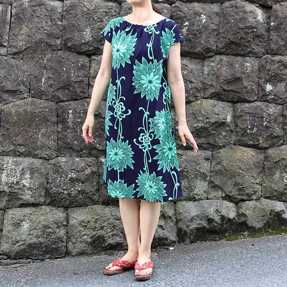 浴衣フレンチスリーブワンピース緑花 夏を先取りSALE! 1枚目の画像