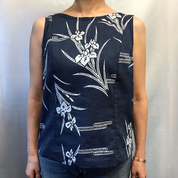 浴衣ノースリーブブラウス 菖蒲と流水文　SALE❗️ 5枚目の画像