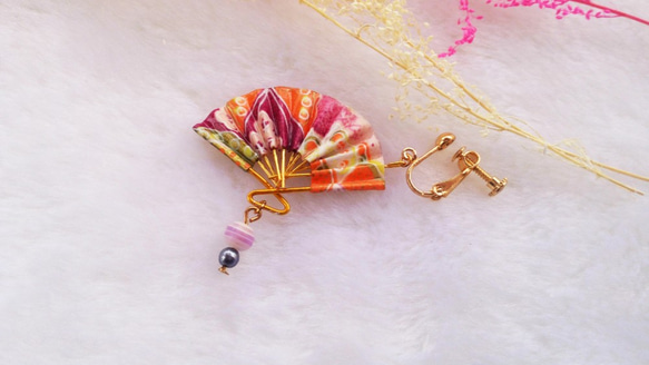花火フェスティバル_花火フェスティバル_Paper Fan Handmade Earrings（クリップ） 3枚目の画像