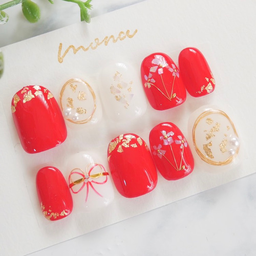 サイズオーダー♡ダイヤモンドカット風ネイルチップ オレンジ size  