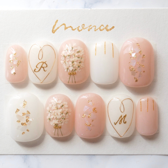 84白イニシャル/成人式ネイル和装ネイル着物ネイル押し花ネイル