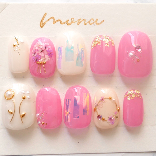 サイズオーダー♡梅雨の雫風ニュアンスネイルチップ ピンク×マット  