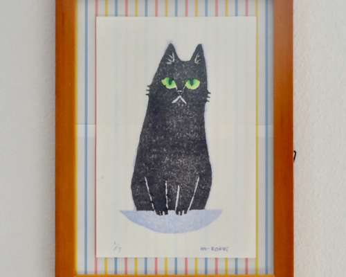 見つめる黒猫 木版画 版画 m-zokei 通販 6866577｜Creema(クリーマ)