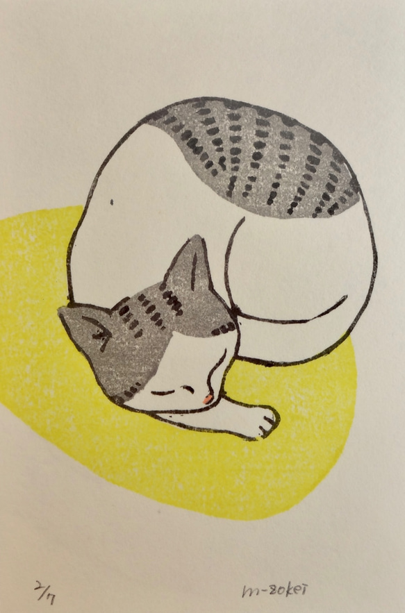 ひるね猫　木版画 3枚目の画像