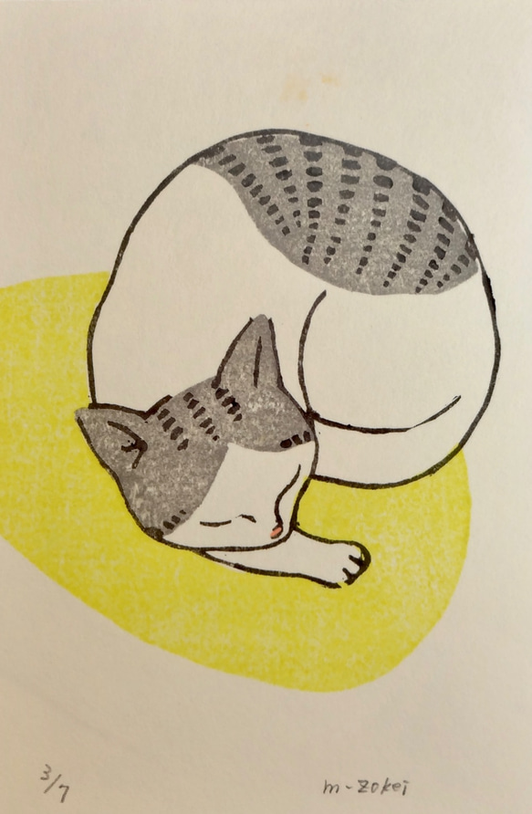 ひるね猫　木版画 4枚目の画像