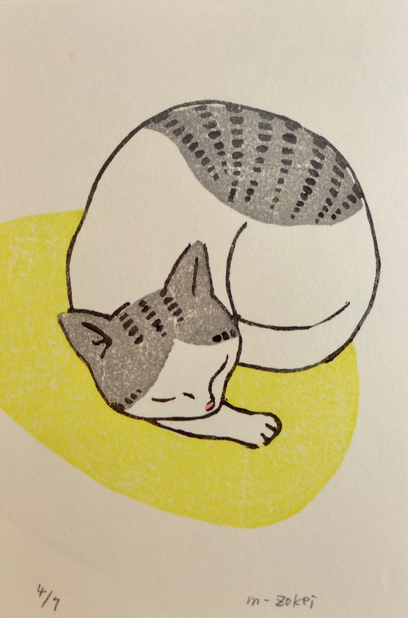 ひるね猫　木版画 5枚目の画像