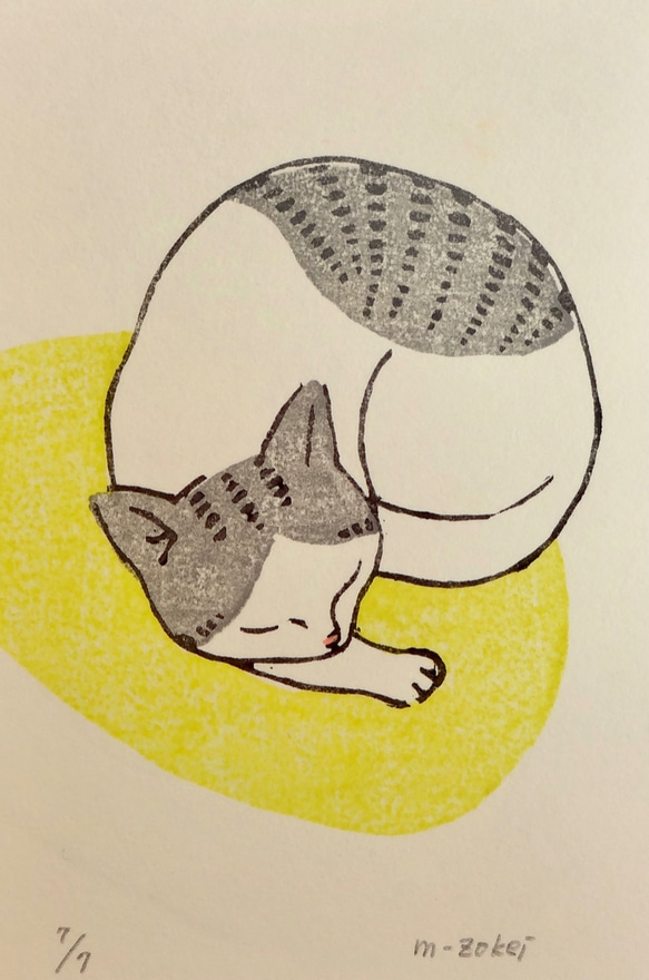 ひるね猫　木版画 8枚目の画像