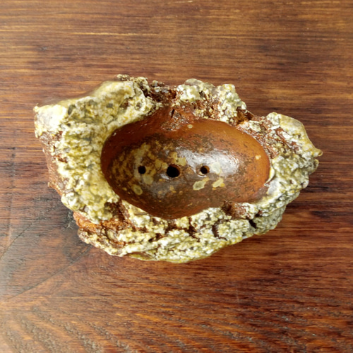 自然石風 焼き締めミニ盆栽鉢・植木鉢(幅10.6cm 高さ5.3cm) 小品盆栽