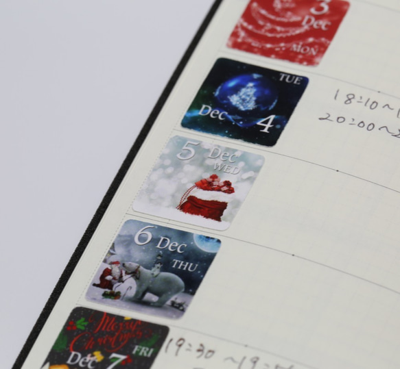 まとめ買い対象　日付シール(No.3)　「クリスマス」　光沢仕上げ　サイズ30㎜または20㎜角　日記・手帳に 3枚目の画像