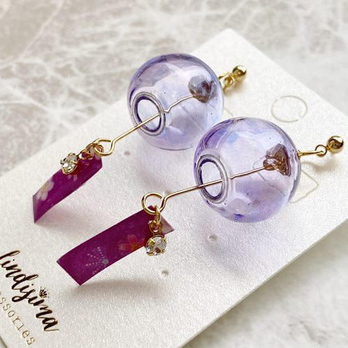 ちまっと♡ボタニカル風鈴型にゃんこ　リトルウッズ　ピアス/イヤリング✩*॰¨ ちまっと♡ボタニカル風鈴型にゃんこ リトルウッズ ピアス