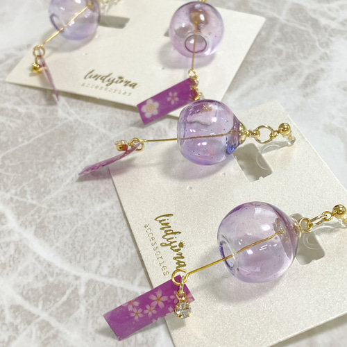 大人可愛い ビードロの 風鈴ミニチュアピアス イヤリング 選べる4