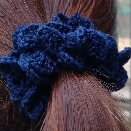 送料無料】ボリュームシュシュ2(ネイビーブルー)(コットン) レース糸