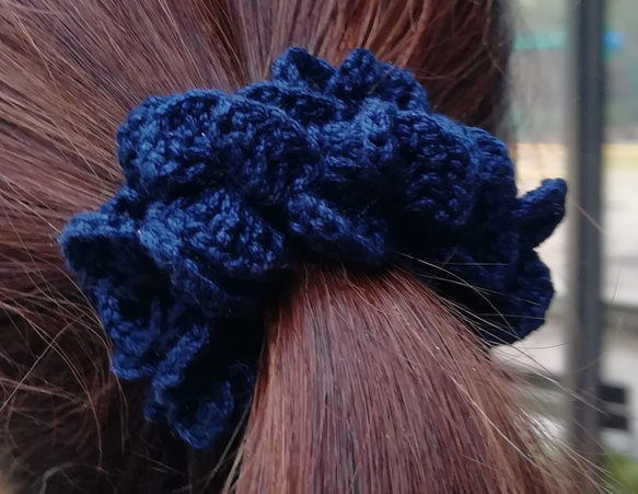 送料無料】ボリュームシュシュ2(ネイビーブルー)(コットン) レース糸