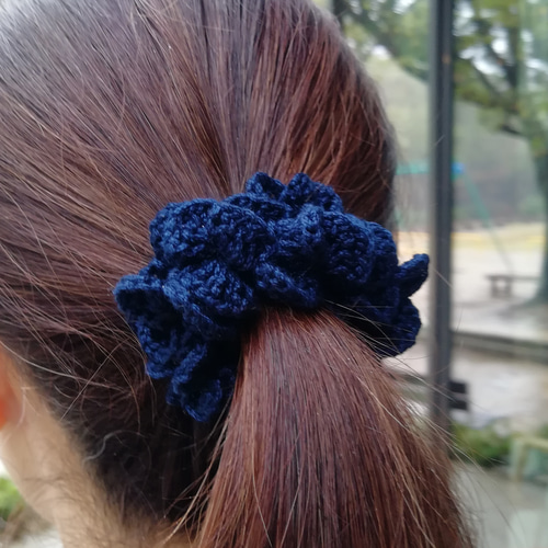 送料無料】ボリュームシュシュ2(ネイビーブルー)(コットン) レース糸