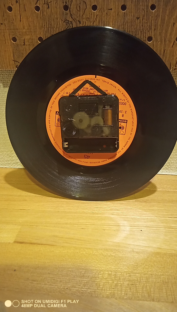 時計　レコード　再利用　オレンジ　sdgs　壁掛け 2枚目の画像