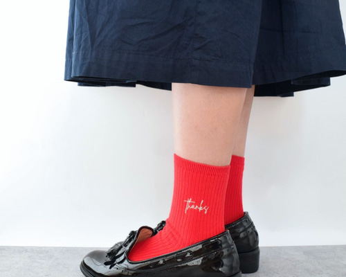 在庫限りSALE】レディース 名入れ刺繍ソックス《レッド》 靴下 女性
