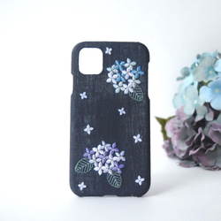 紫陽花 刺繍iPhoneケース　リネン スマホケース  iPhone12 iPhone13 iPhoneSE あじさい 6枚目の画像