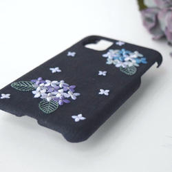 紫陽花 刺繍iPhoneケース　リネン スマホケース  iPhone12 iPhone13 iPhoneSE あじさい 7枚目の画像