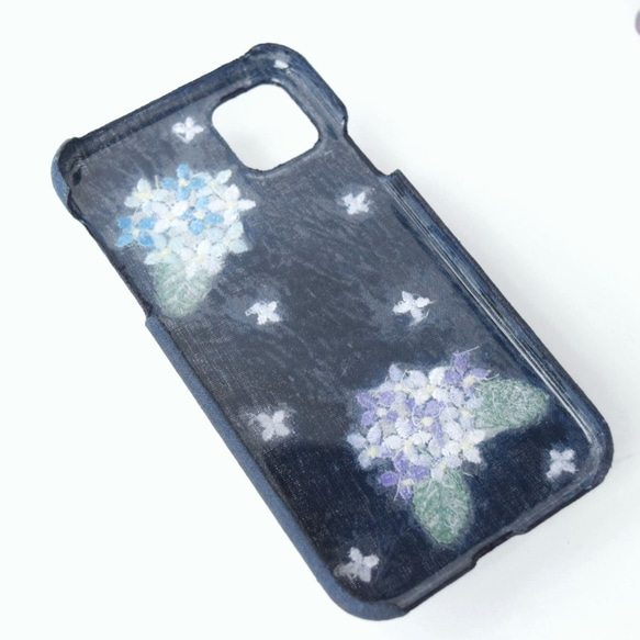 紫陽花 刺繍iPhoneケース　リネン スマホケース  iPhone12 iPhone13 iPhoneSE あじさい 8枚目の画像