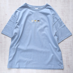 ビッグシルエット 柴犬刺繍Tシャツ 《アシッドブルー》メンズ レディース トップス 大人 シバイヌ 2枚目の画像