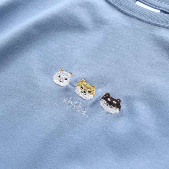 ビッグシルエット 柴犬刺繍Tシャツ 《アシッドブルー》メンズ レディース トップス 大人 シバイヌ 3枚目の画像
