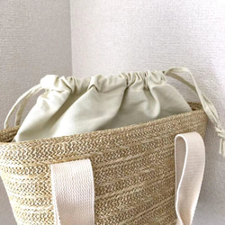［台湾雑貨店]編みカゴバッグ 布持ち手 茶色 3枚目の画像