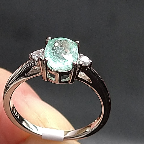 パライバトルマリンカラー天然石アパタイト1.31ctシルバーリング刻印　鑑別書付 天然非加熱パライバトルマリンリング鑑定書