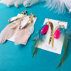 Pink feathers & baroque pearlsイヤリング（ピアス 3枚目の画像