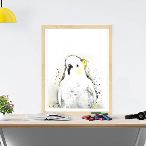 キバタン 水彩画風 壁アート 鳥オウムインコ ポートレート風