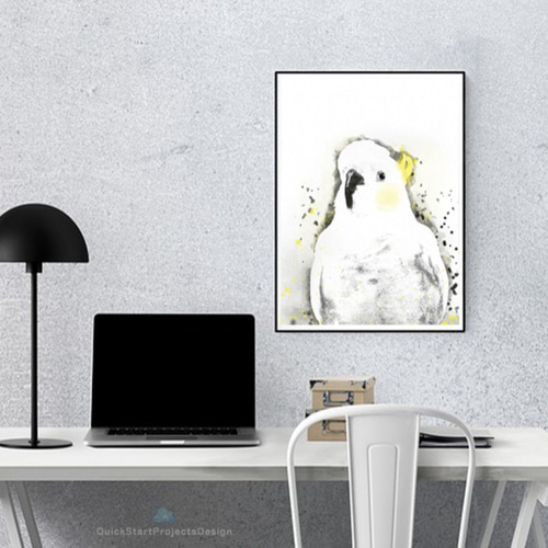 キバタン 水彩画風 壁アート 鳥オウムインコ ポートレート風