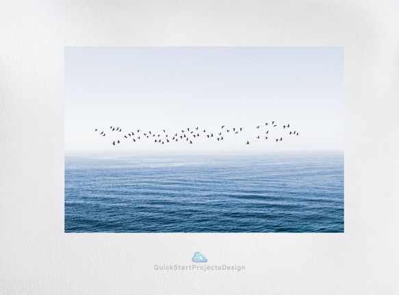 鳥の群れと海と水平線 ポスター ミニマリストモダン 部屋 インテリア シンプル おしゃれ A3サイズ リラックス 5枚目の画像