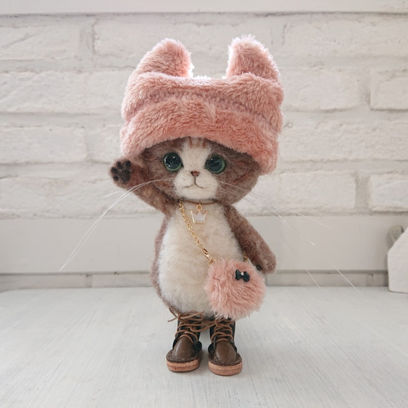 猫みみ帽子のきじ白ねこ ぬいぐるみ 羊毛フェルト ねこ 羊毛 猫みみ帽子のきじ白ねこ ぬいぐるみ 羊毛フェルト ねこ 羊毛