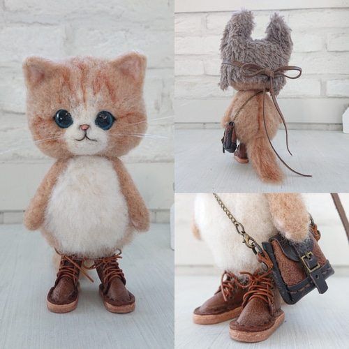 ねこみみ帽子のごーぐるにゃんこ 羊毛フェルト ぬいぐるみ 羊毛