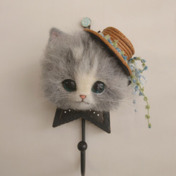 ごーぐるにゃんこフック　羊毛フェルト　サバシロ 猫　ホルダー 雑貨 1枚目の画像
