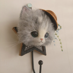 ごーぐるにゃんこフック　羊毛フェルト　サバシロ 猫　ホルダー 雑貨 2枚目の画像