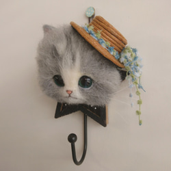 ごーぐるにゃんこフック　羊毛フェルト　サバシロ 猫　ホルダー 雑貨 3枚目の画像