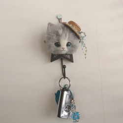 ごーぐるにゃんこフック　羊毛フェルト　サバシロ 猫　ホルダー 雑貨 4枚目の画像