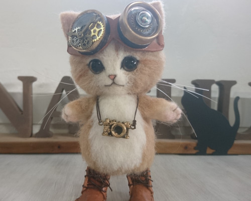 国内作家様　スチームパンク黒猫ぬいぐるみ　42㎝！ 国内作家様 スチームパンク黒猫ぬいぐるみ 42㎝！