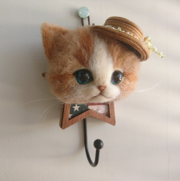 帽子Nyanko鉤羊毛氈棕色白貓鑰匙扣雜項商品 第5張的照片