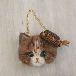 帽子Nyanko袋魅力羊毛感到雉雞白貓貓 第1張的照片