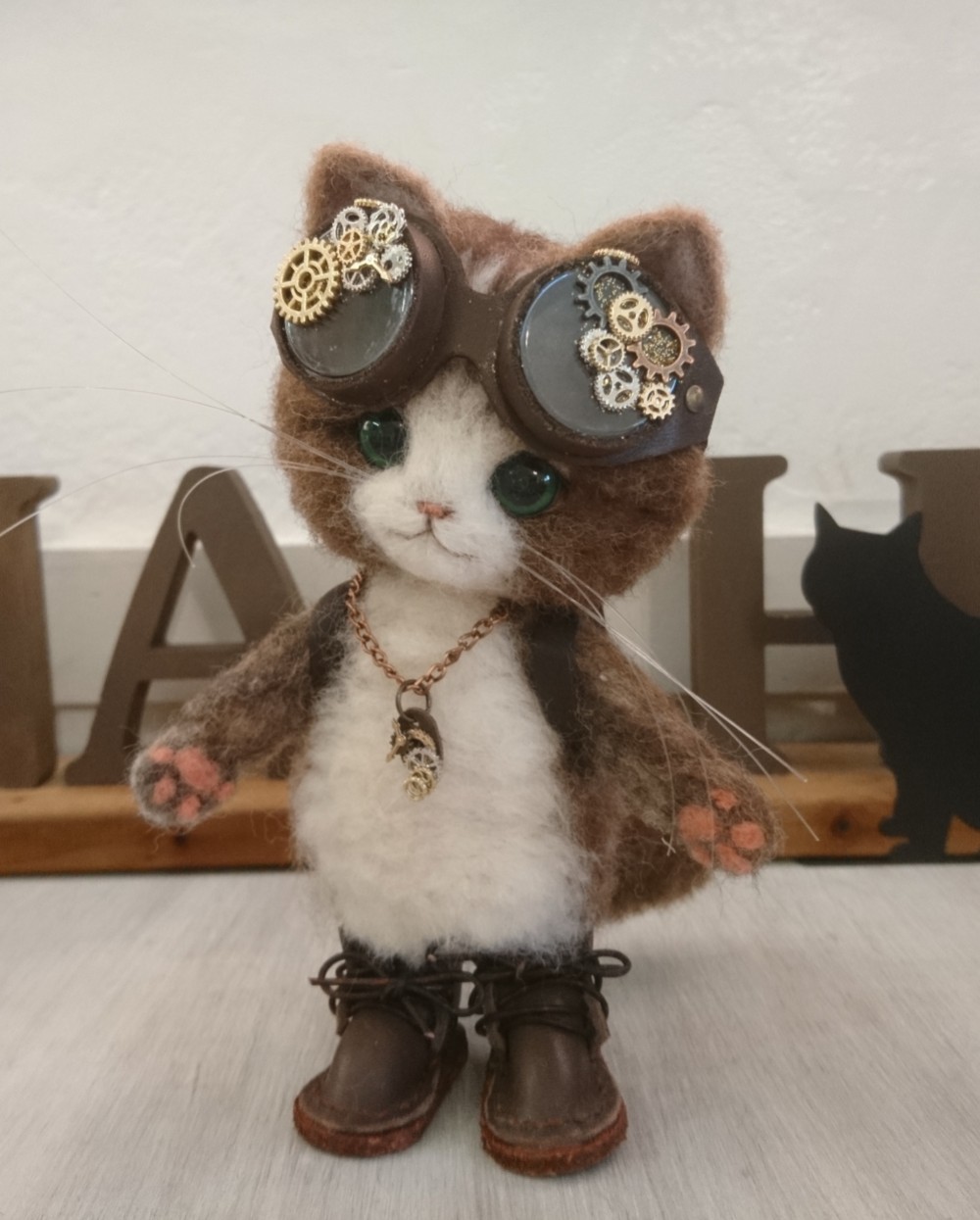 セブンイレブン 冬ギフト 2025 ハンドメイド　スチームパンク黒猫　55㎝　ネコ　猫又ぬいぐるみ　BIG ぬいぐるみ